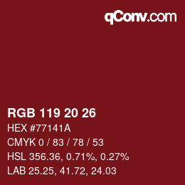 Color code: RGB 119 20 26 | qconv.com