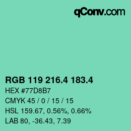 カラーコード: RGB 119 216.4 183.4 | qconv.com