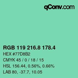 カラーコード: RGB 119 216.8 178.4 | qconv.com