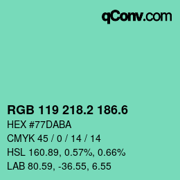 カラーコード: RGB 119 218.2 186.6 | qconv.com
