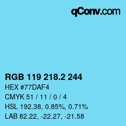 カラーコード: RGB 119 218.2 244 | qconv.com
