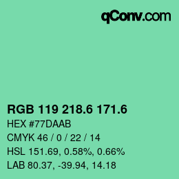 カラーコード: RGB 119 218.6 171.6 | qconv.com
