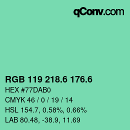 カラーコード: RGB 119 218.6 176.6 | qconv.com