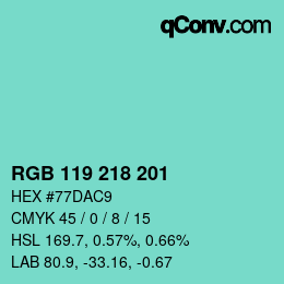 Color code: RGB 119 218 201 | qconv.com