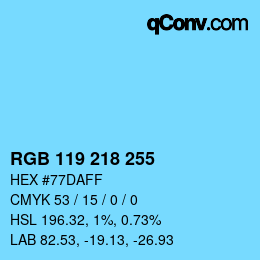 Color code: RGB 119 218 255 | qconv.com