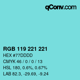 Color code: RGB 119 221 221 | qconv.com