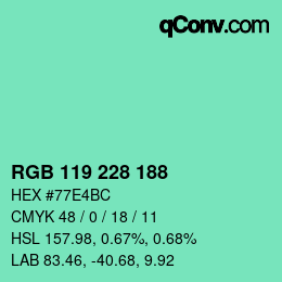 Color code: RGB 119 228 188 | qconv.com