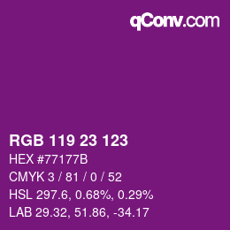 Color code: RGB 119 23 123 | qconv.com