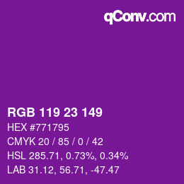 Color code: RGB 119 23 149 | qconv.com