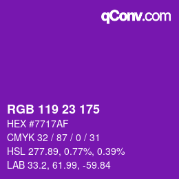 カラーコード: RGB 119 23 175 | qconv.com