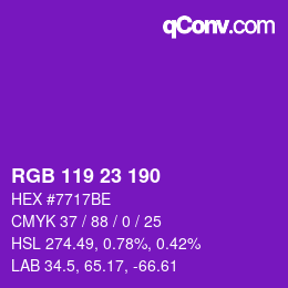 Color code: RGB 119 23 190 | qconv.com