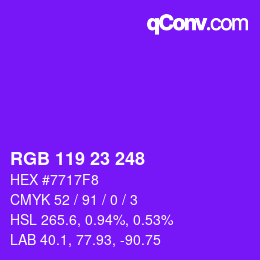 Color code: RGB 119 23 248 | qconv.com