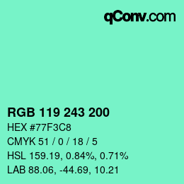 Farbcode: RGB 119 243 200 | qconv.com