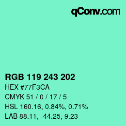 Farbcode: RGB 119 243 202 | qconv.com