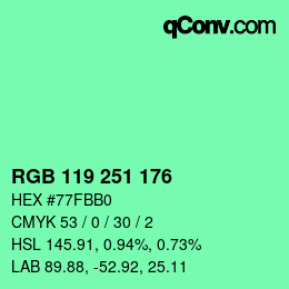カラーコード: RGB 119 251 176 | qconv.com