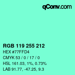 颜色代码: RGB 119 255 212 | qconv.com
