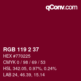 Color code: RGB 119 2 37 | qconv.com