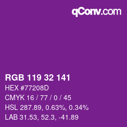 カラーコード: RGB 119 32 141 | qconv.com