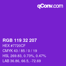 Color code: RGB 119 32 207 | qconv.com