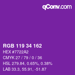 Color code: RGB 119 34 162 | qconv.com