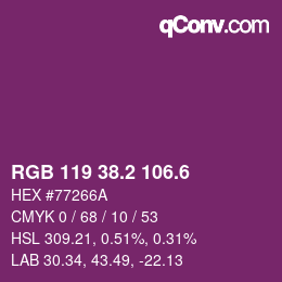 カラーコード: RGB 119 38.2 106.6 | qconv.com