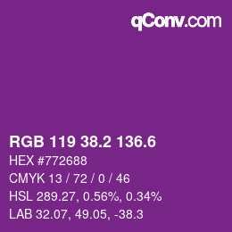 カラーコード: RGB 119 38.2 136.6 | qconv.com
