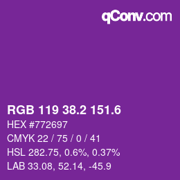 カラーコード: RGB 119 38.2 151.6 | qconv.com