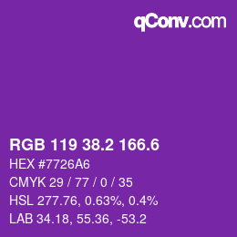 カラーコード: RGB 119 38.2 166.6 | qconv.com