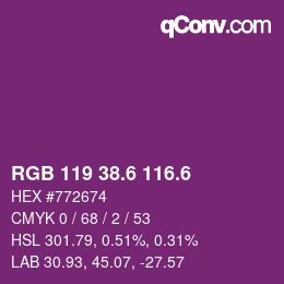 カラーコード: RGB 119 38.6 116.6 | qconv.com