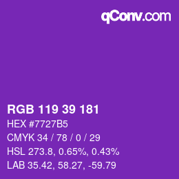 Color code: RGB 119 39 181 | qconv.com