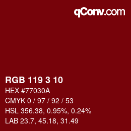 Color code: RGB 119 3 10 | qconv.com
