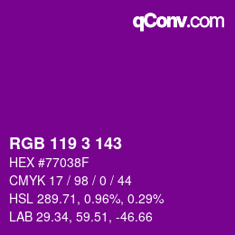 カラーコード: RGB 119 3 143 | qconv.com