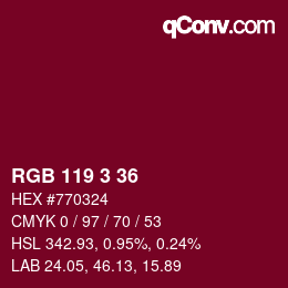 Color code: RGB 119 3 36 | qconv.com