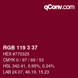 Color code: RGB 119 3 37 | qconv.com