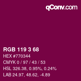 Color code: RGB 119 3 68 | qconv.com
