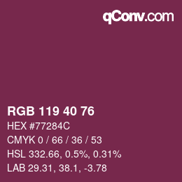 Color code: RGB 119 40 76 | qconv.com