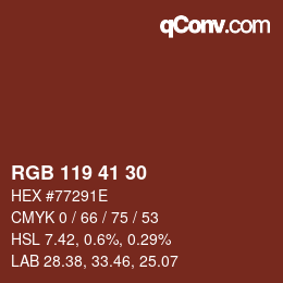 Color code: RGB 119 41 30 | qconv.com
