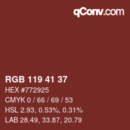 Color code: RGB 119 41 37 | qconv.com