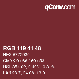 颜色代码: RGB 119 41 48 | qconv.com