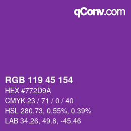 Color code: RGB 119 45 154 | qconv.com