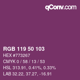 Color code: RGB 119 50 103 | qconv.com