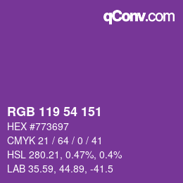 Color code: RGB 119 54 151 | qconv.com