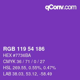 颜色代码: RGB 119 54 186 | qconv.com