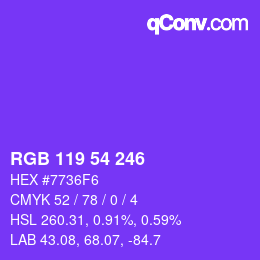 Color code: RGB 119 54 246 | qconv.com