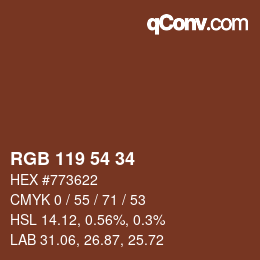 颜色代码: RGB 119 54 34 | qconv.com