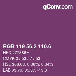 カラーコード: RGB 119 56.2 110.6 | qconv.com