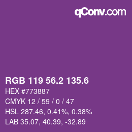 カラーコード: RGB 119 56.2 135.6 | qconv.com