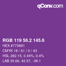カラーコード: RGB 119 56.2 145.6 | qconv.com