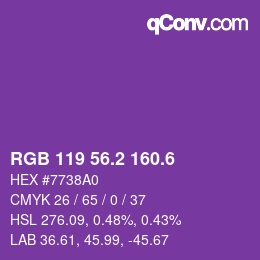 カラーコード: RGB 119 56.2 160.6 | qconv.com