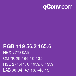 カラーコード: RGB 119 56.2 165.6 | qconv.com